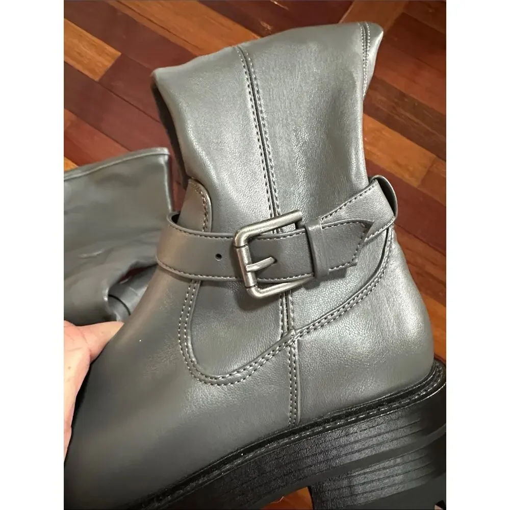NEW GUESS Over the Knee Grey Boots Lug Sole Size 5 City Chic Frazer Tall Zip